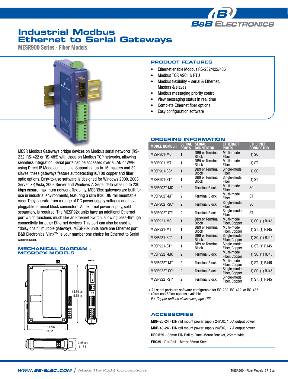 B&B Electronics MESR900 Series - Fiber Models - Datasheet User Manual | 2 pages