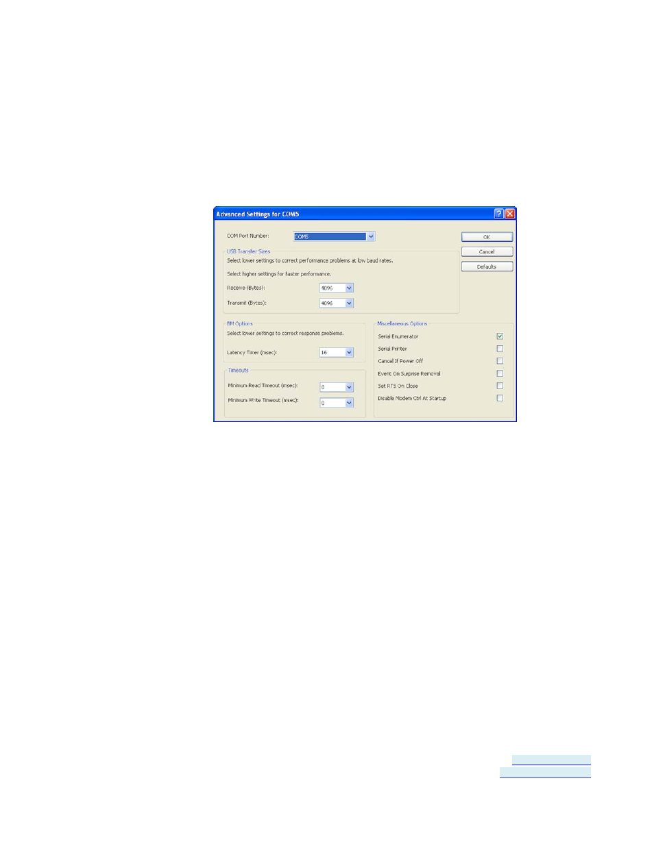Advanced settings in device manager, Com port number, Usb transfer sizes | Advanced settings in device, Manager | B&B Electronics USR604 - Manual User Manual | Page 27 / 45