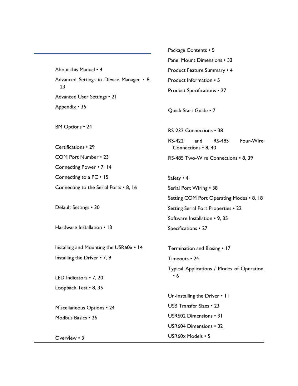 Index | B&B Electronics USR604 - Manual User Manual | Page 45 / 45