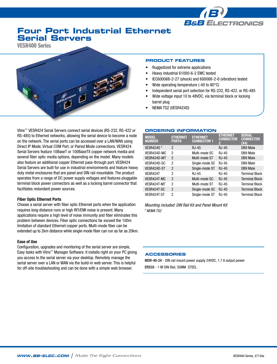 B&B Electronics VESR4X4 - Datasheet User Manual | 2 pages