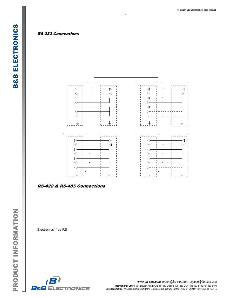 Produ ct i nfo rmati o n b&b e lectr on ics, Rs-232 connections | B&B Electronics FOSTC - Datasheet User Manual | Page 2 / 6