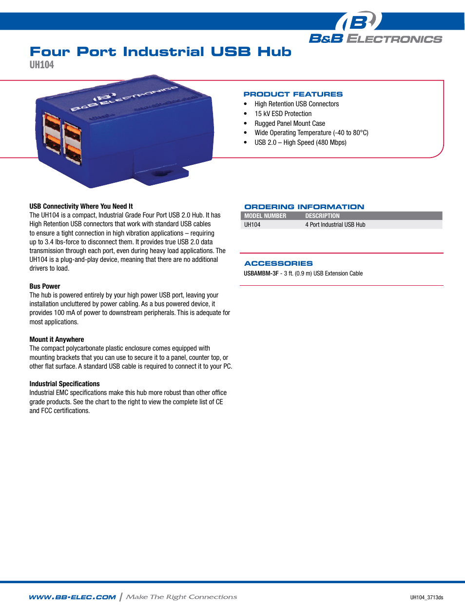 B&B Electronics UH104 - Datasheet User Manual | 2 pages