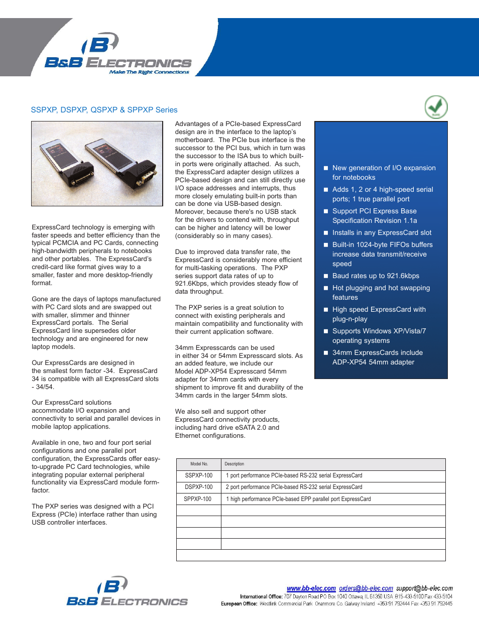 B&B Electronics SPPXP-100 - Datasheet User Manual | 2 pages