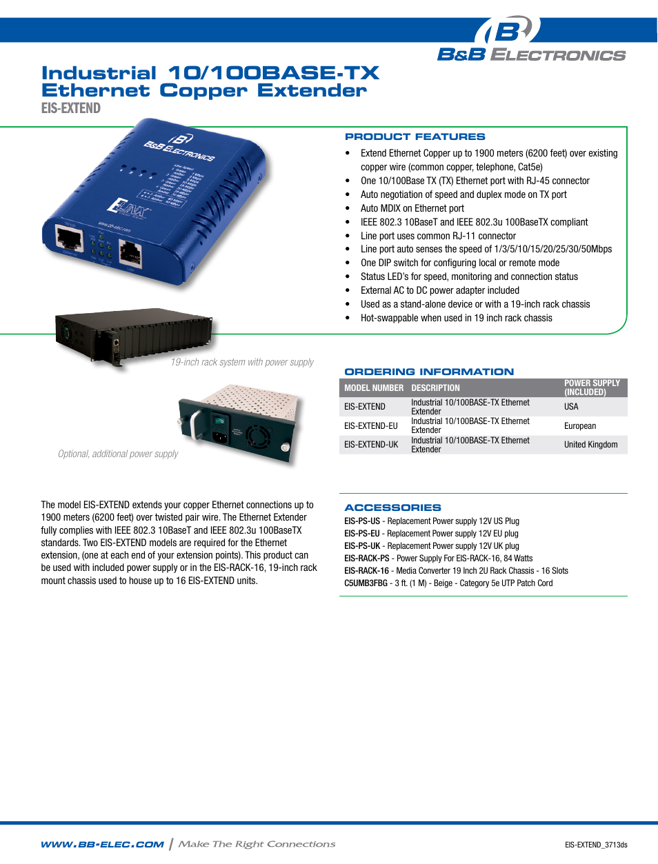 B&B Electronics EIS-EXTEND - Datasheet User Manual | 2 pages