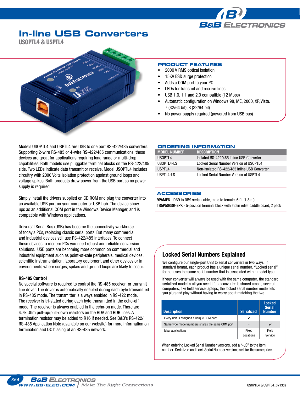 B&B Electronics USPTL4-LS - Datasheet User Manual | 2 pages