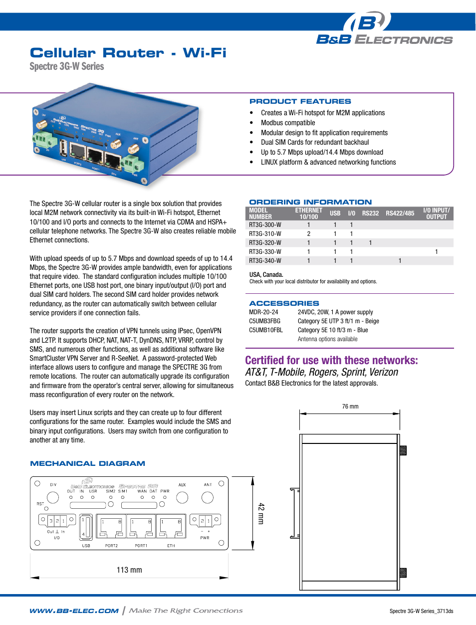 B&B Electronics RT3G-300_310_320_330_340-W - Datasheet User Manual | 2 pages
