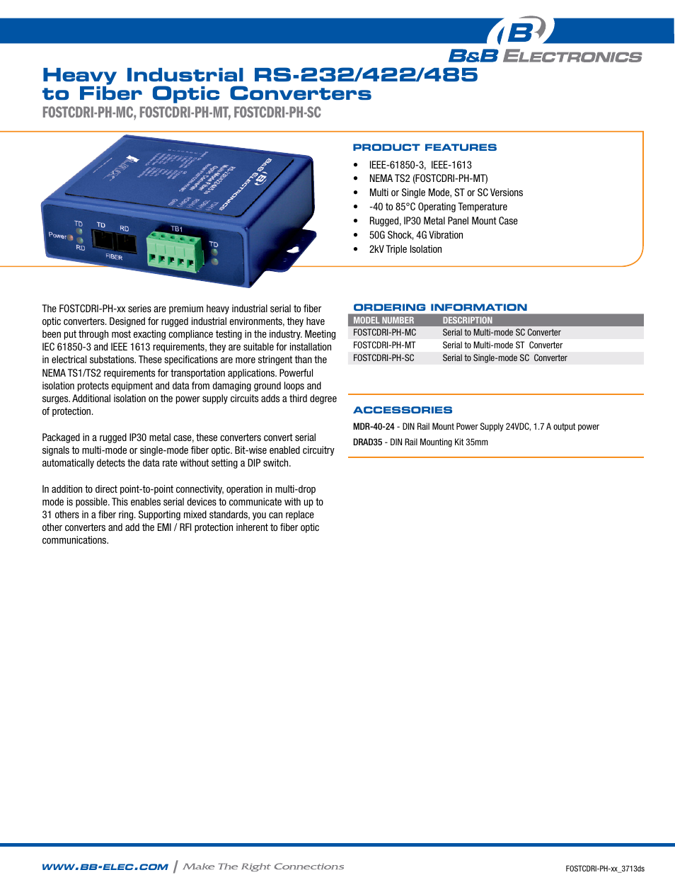 B&B Electronics FOSTCDRI-PH-SC - Datasheet User Manual | 2 pages