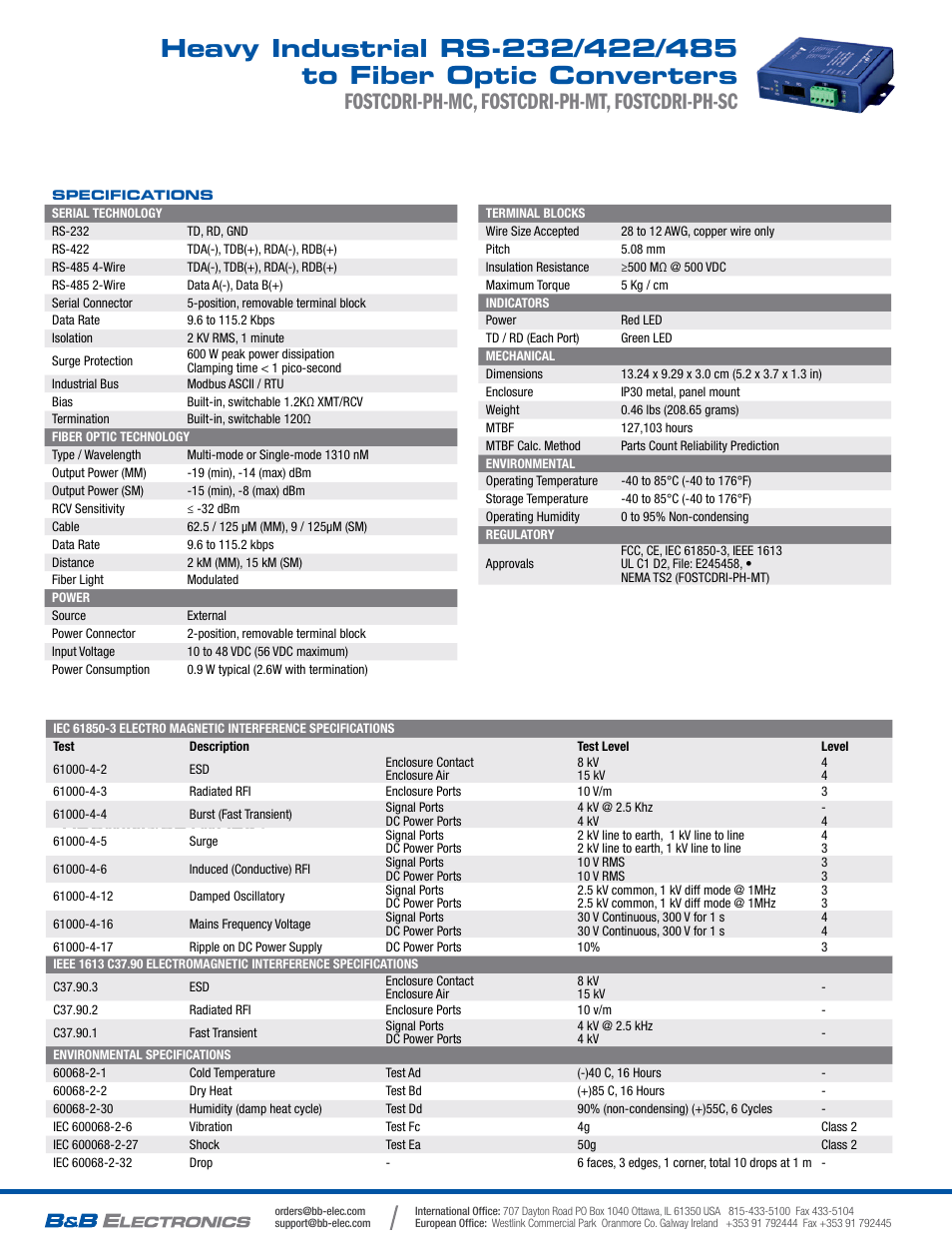 Fostcdri-ph-mc, fostcdri-ph-mt, fostcdri-ph-sc | B&B Electronics FOSTCDRI-PH-SC - Datasheet User Manual | Page 2 / 2