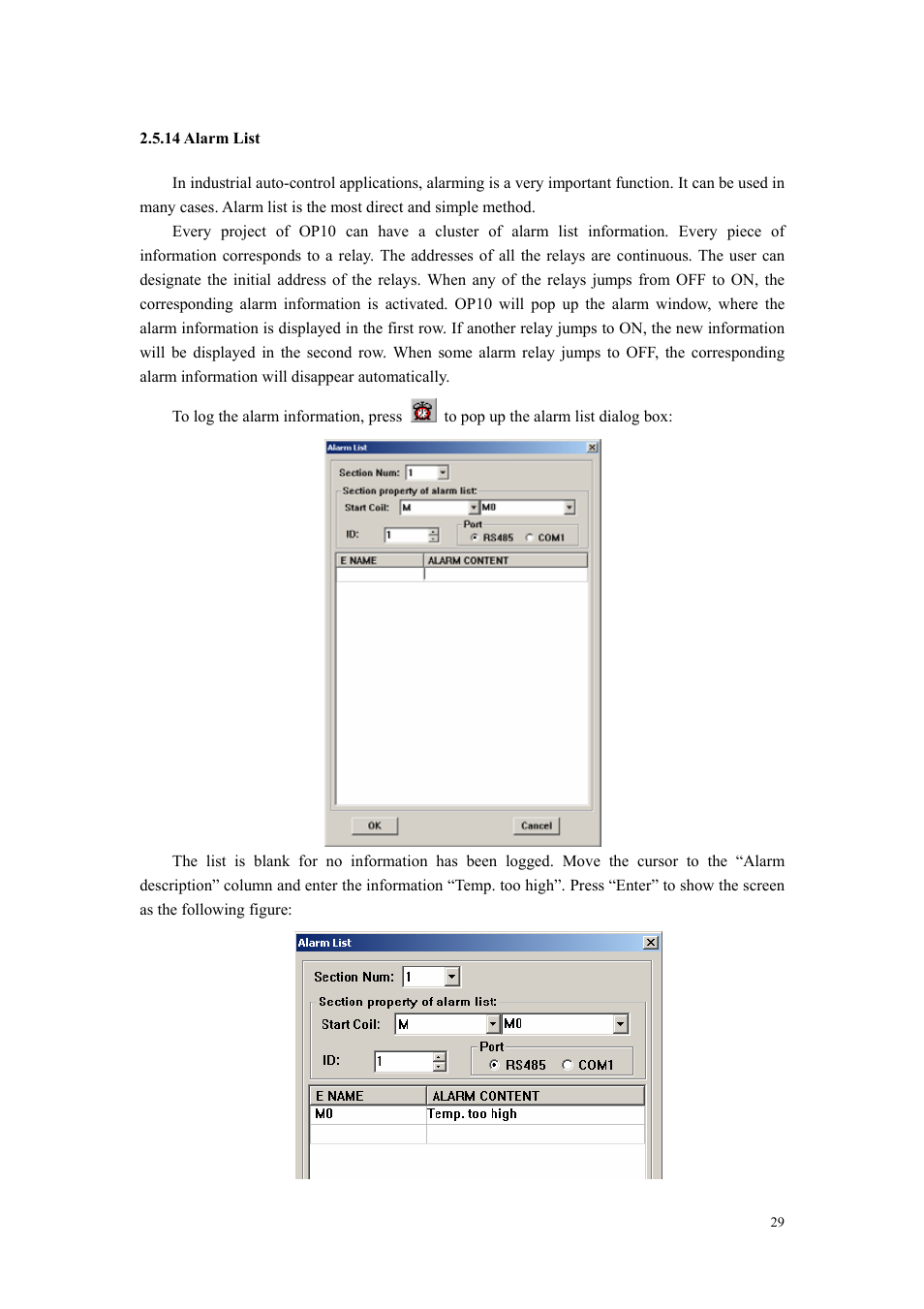 14 alarm list | B&B Electronics OP10 - Manual User Manual | Page 32 / 65