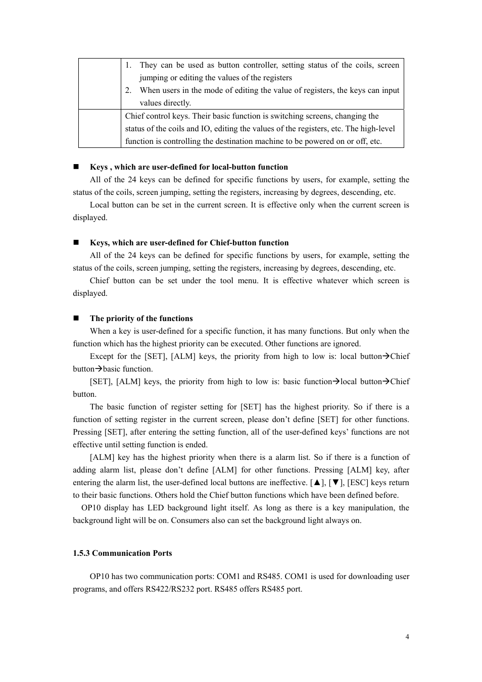 3 communication ports, F1-f4 | B&B Electronics OP10 - Manual User Manual | Page 7 / 65
