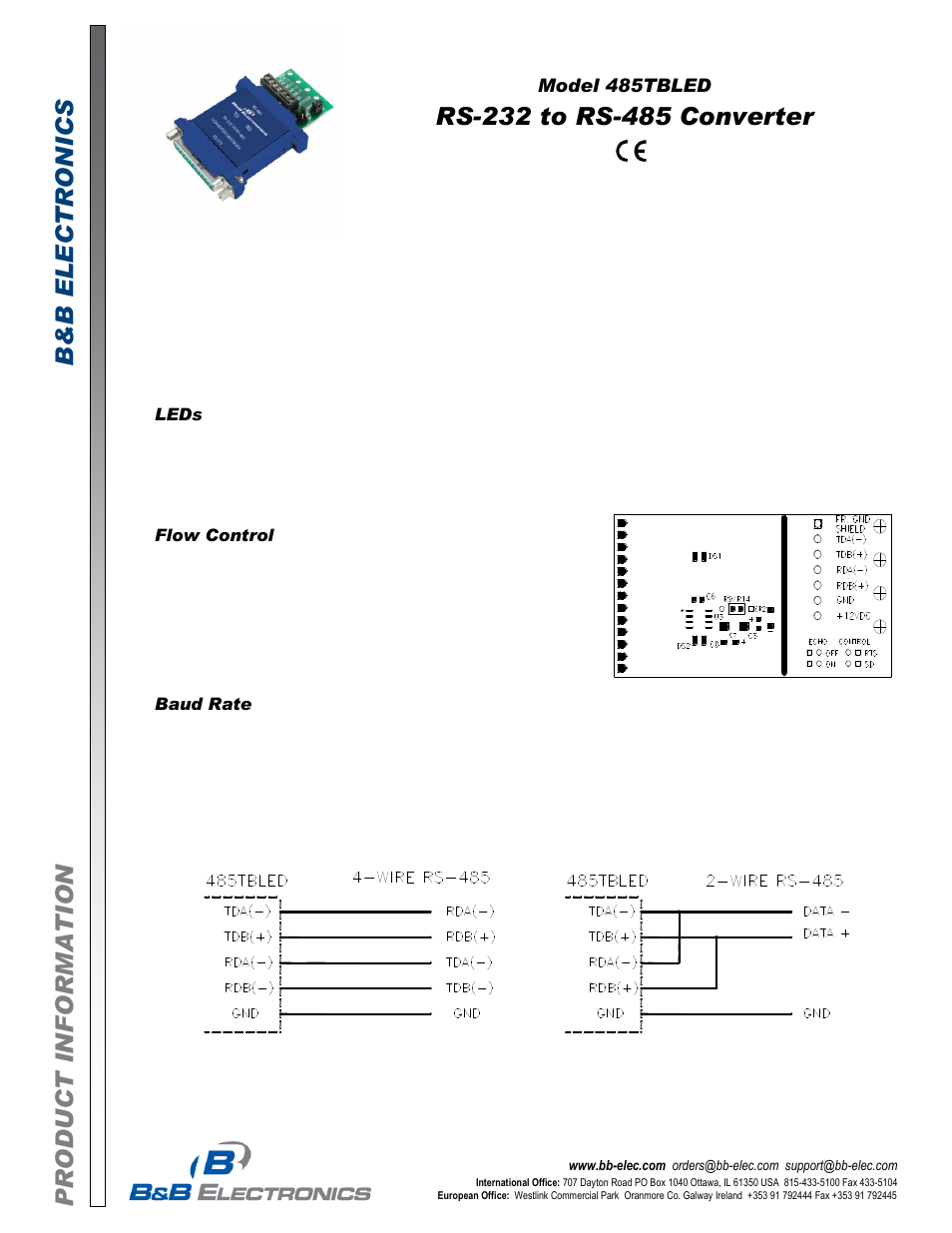 B&B Electronics 485TBLED - Datasheet User Manual | 3 pages