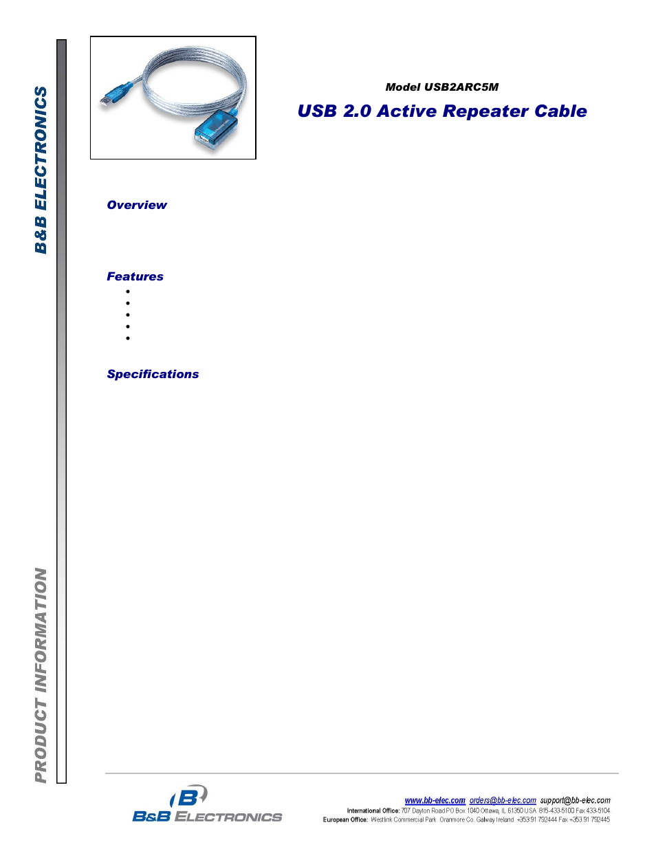 B&B Electronics USB2ARC5M - Datasheet User Manual | 1 page