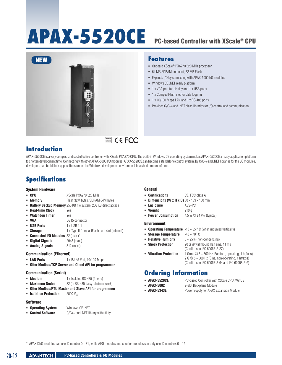 Advantech APAX-5520CE User Manual | 1 page