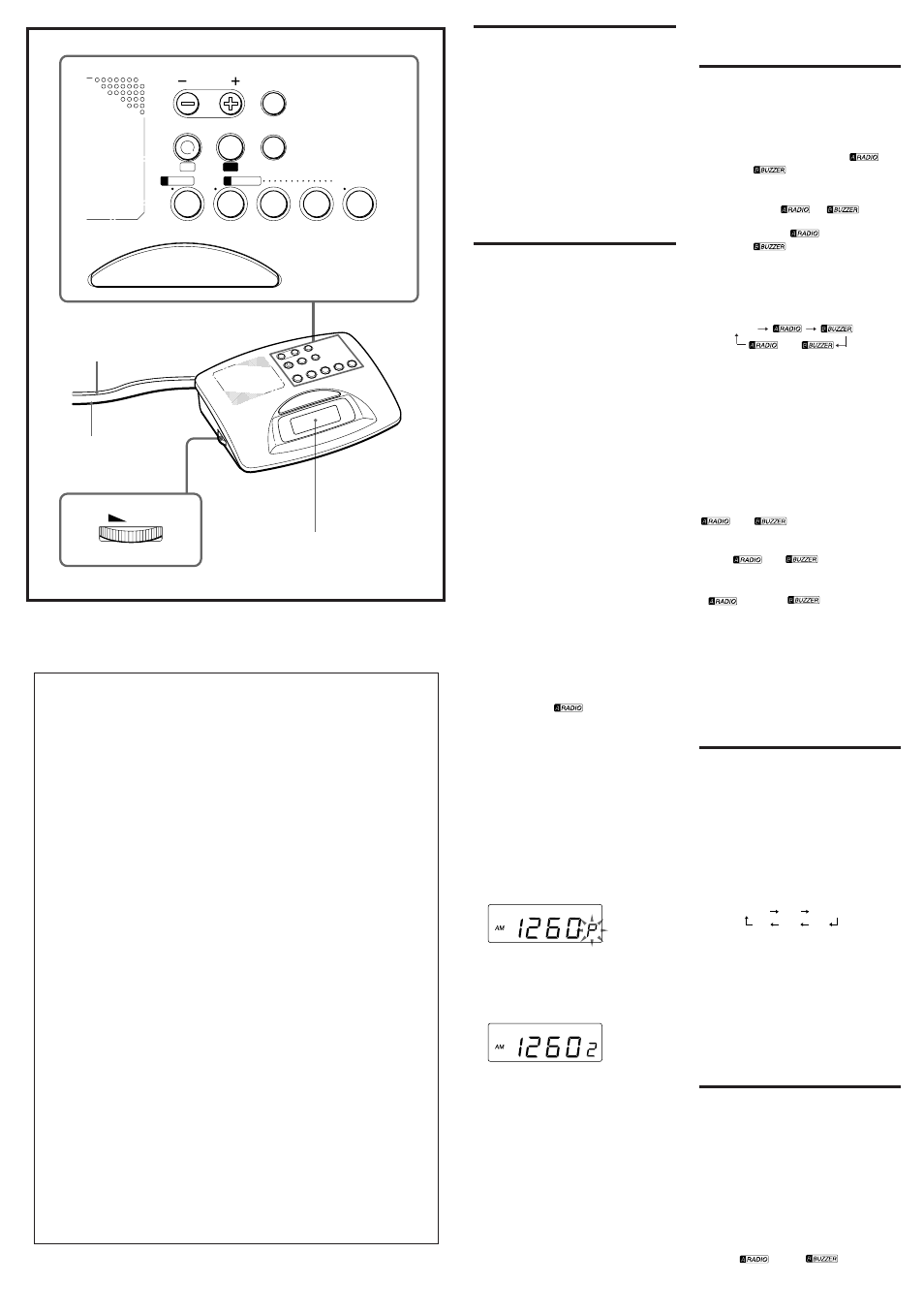 Setting the alarm, Setting the sleep timer, Troubleshooting | Setting the clock, Playing the radio, Manual tuning, Preset tuning, Y yy y ,, ,, yy yy | Sony ICF-C233 User Manual | Page 2 / 2