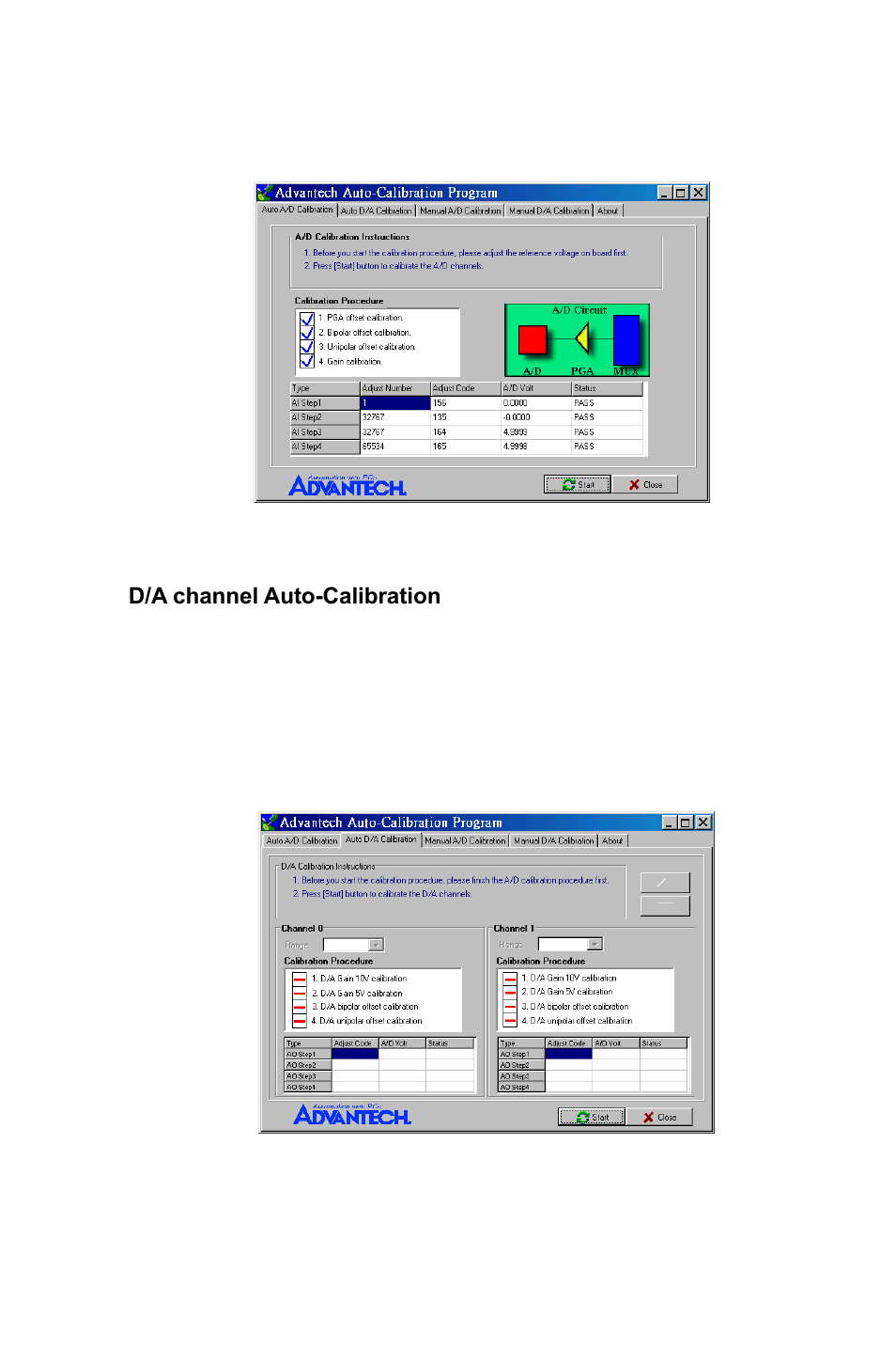 Figure 5-11: range selection in d/a calibration, Figure 5-10: a/d calibration is finished | B&B Electronics PCI-1711 - Manual User Manual | Page 56 / 118