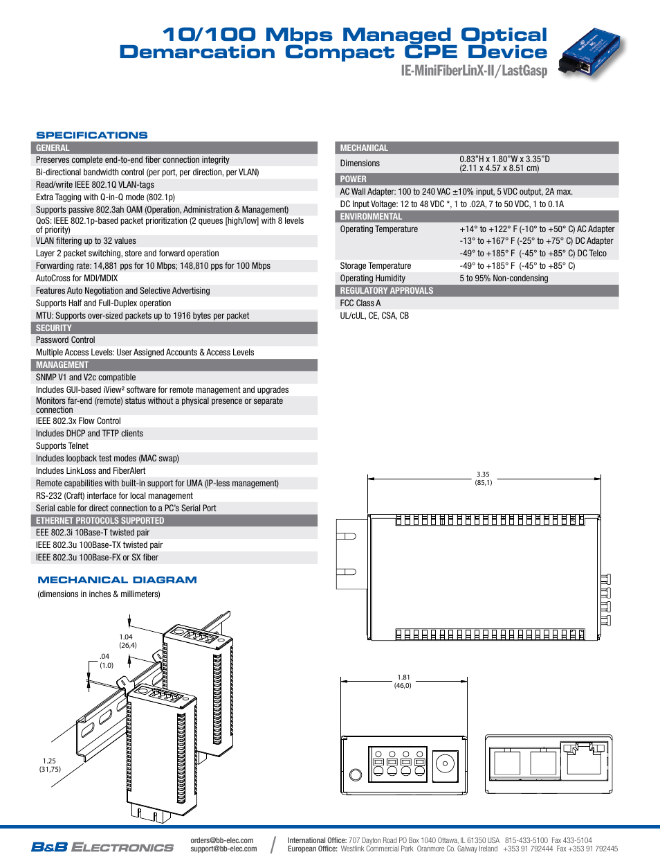Ie-minifiberlinx-ii/lastgasp | B&B Electronics 856-17720--32 - Datasheet User Manual | Page 2 / 2
