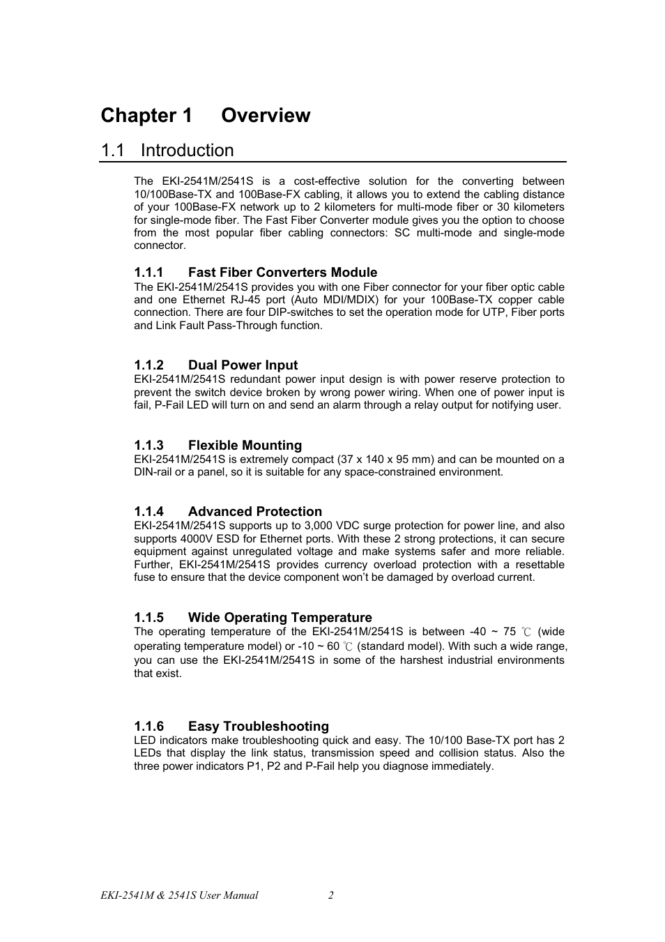 Chapter 1 overview, 1 introduction | B&B Electronics EKI-2541S_SI - Manual User Manual | Page 10 / 30