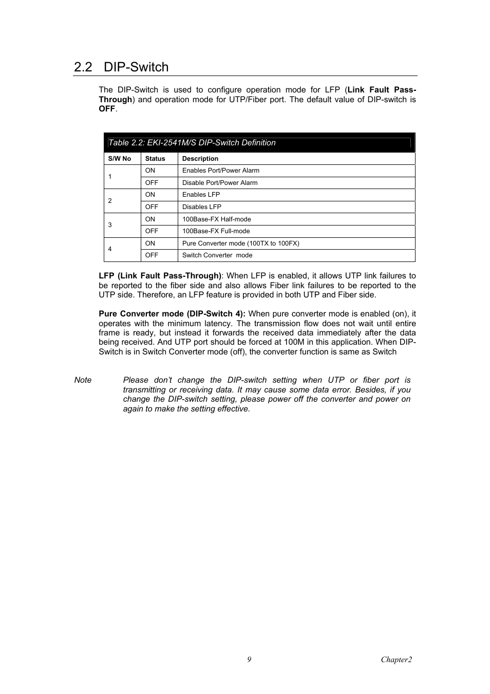 2 dip-switch | B&B Electronics EKI-2541S_SI - Manual User Manual | Page 17 / 30