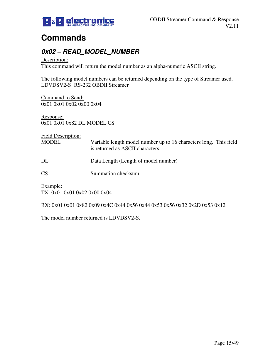 Commands | B&B Electronics LDVDSV2-S-P9D - Manual User Manual | Page 15 / 49