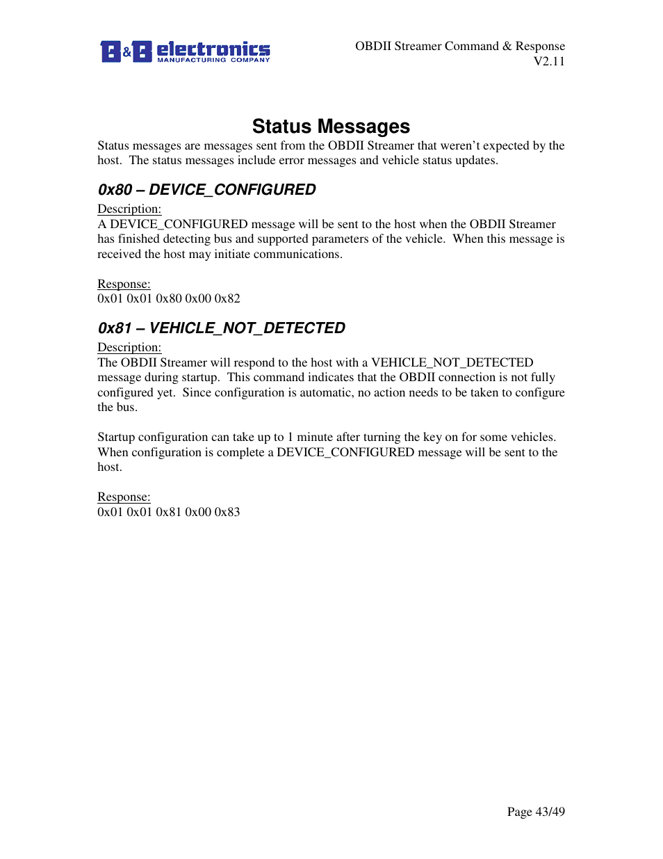 Status messages | B&B Electronics LDVDSV2-S-P9D - Manual User Manual | Page 43 / 49