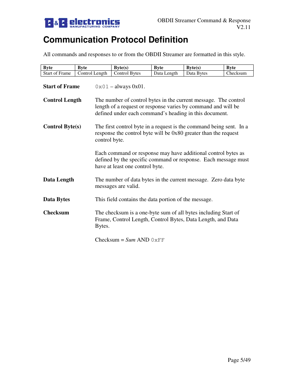 Communication protocol definition | B&B Electronics LDVDSV2-S-P9D - Manual User Manual | Page 5 / 49