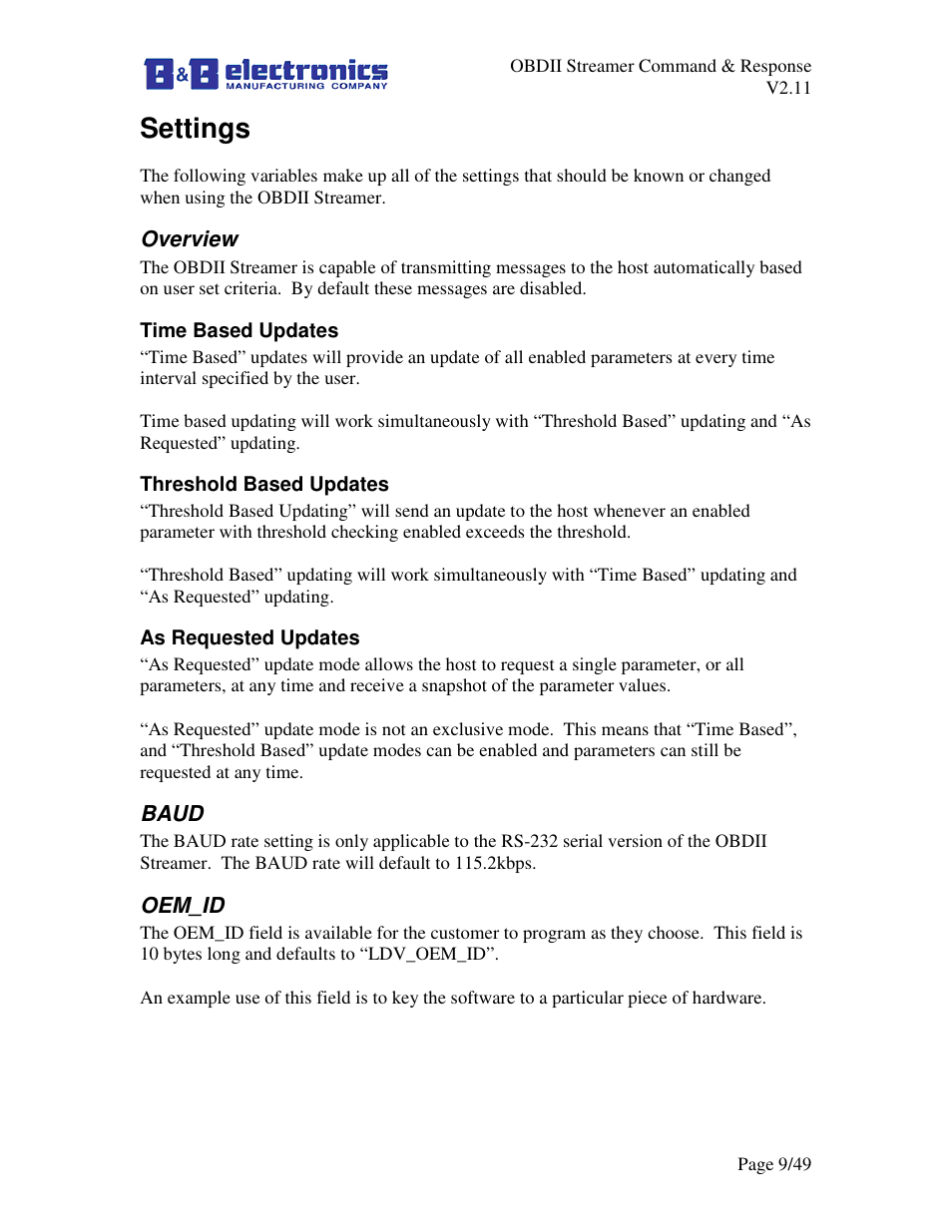 Settings | B&B Electronics LDVDSV2-S-P9D - Manual User Manual | Page 9 / 49