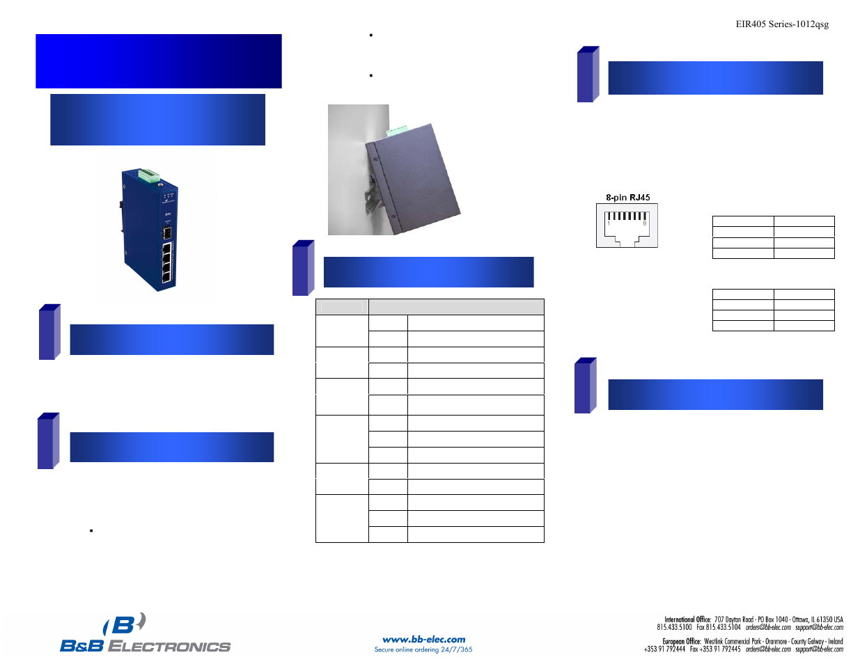 B&B Electronics EIR405-SFP-T - Quick Start Guide User Manual | 1 page