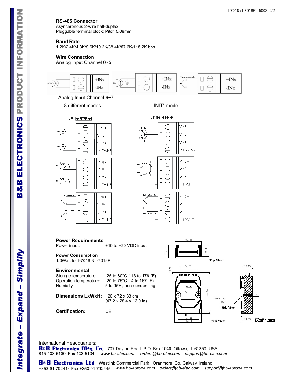 B&B Electronics I-7018 - Datasheet User Manual | Page 2 / 2