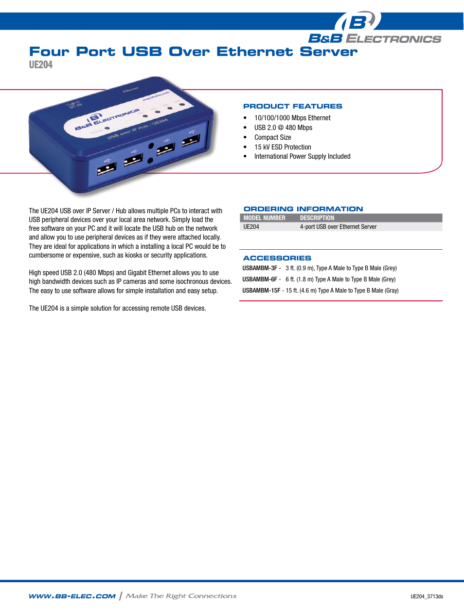 B&B Electronics UE204 - Datasheet User Manual | 2 pages