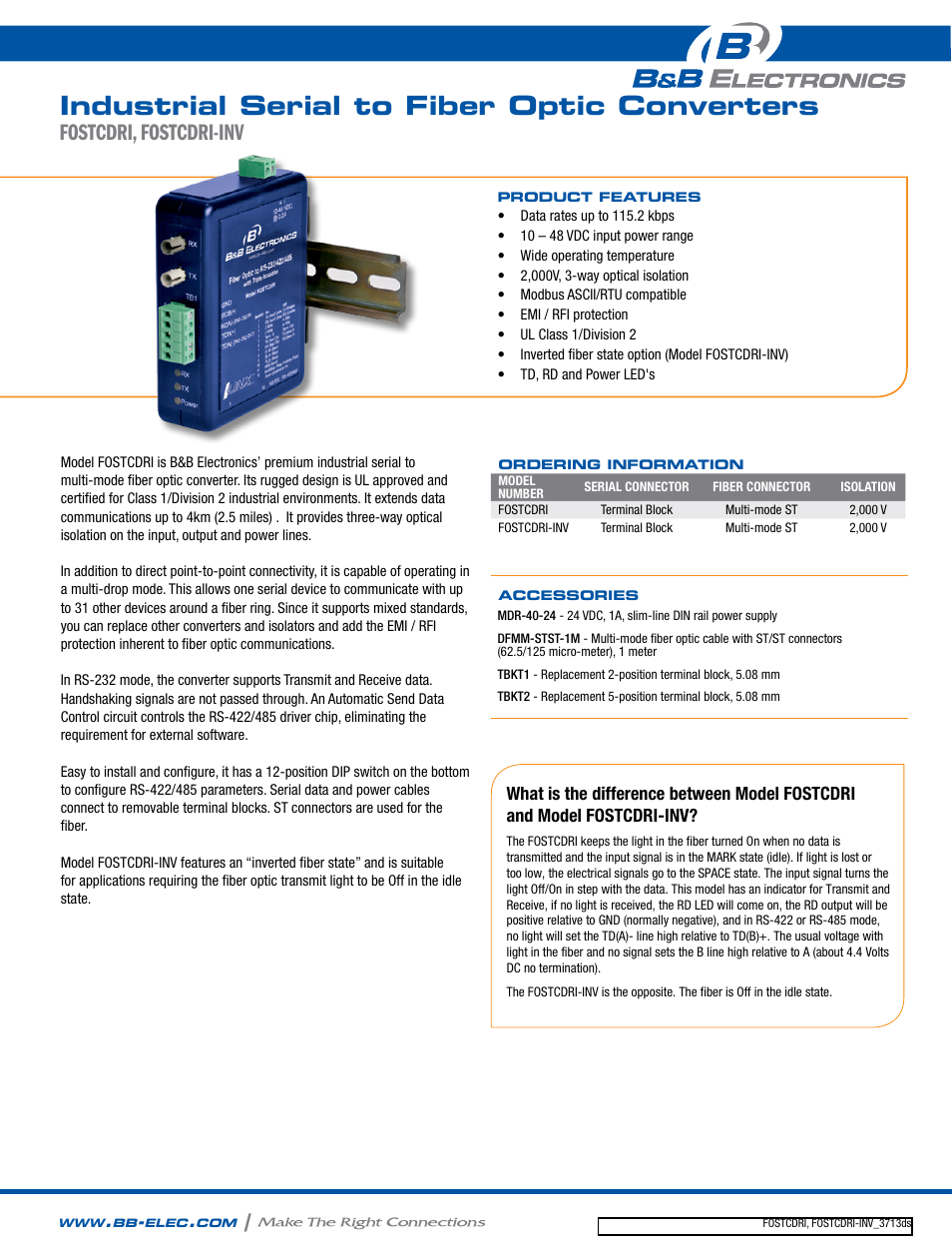 B&B Electronics FOSTCDRI-INV - Datasheet User Manual | 2 pages