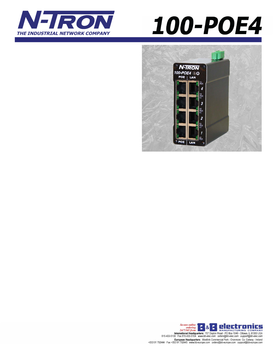 B&B Electronics 100-POE4 - Datasheet User Manual | 3 pages
