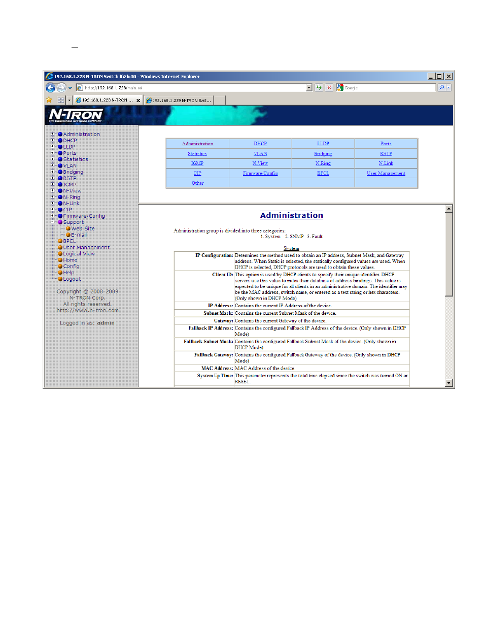 Help – administration | B&B Electronics 708TX - Manual User Manual | Page 110 / 154