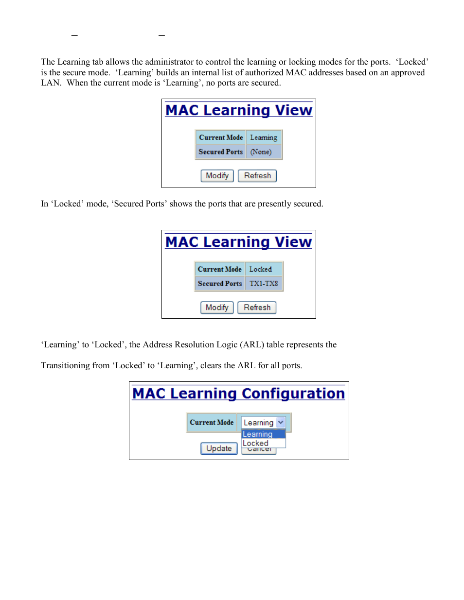 Ports – mac security – learning | B&B Electronics 708TX - Manual User Manual | Page 51 / 154