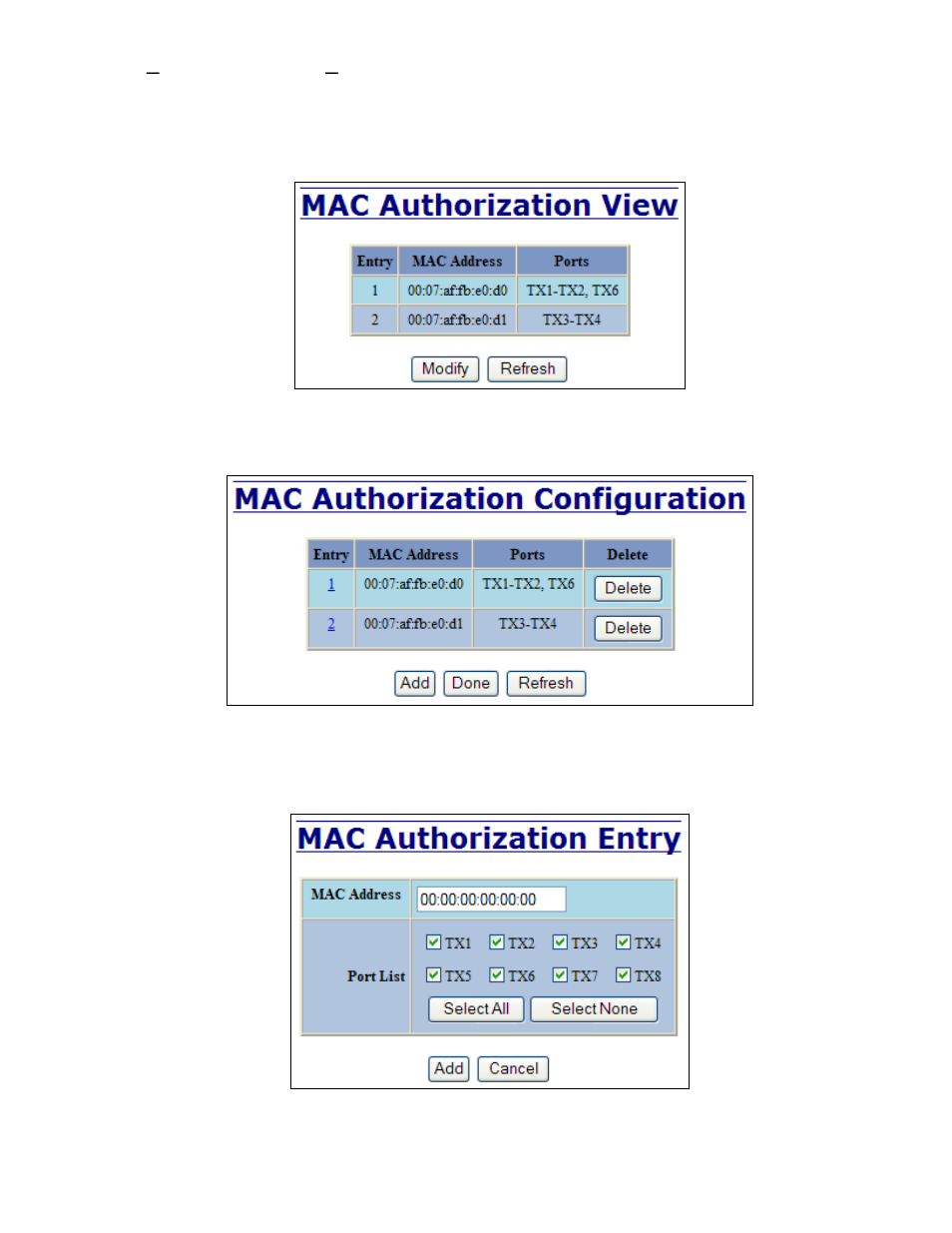 Ports – mac security – authorization list | B&B Electronics 708TX - Manual User Manual | Page 52 / 154