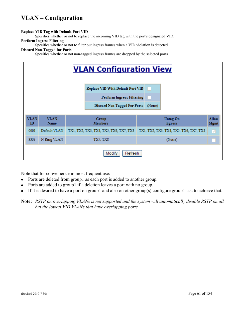 Vlan – configuration | B&B Electronics 708TX - Manual User Manual | Page 61 / 154