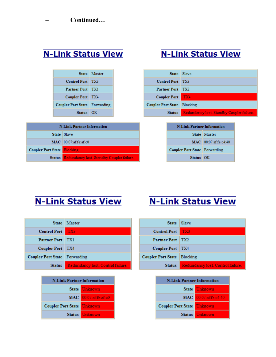 N-link – status, continued | B&B Electronics 708TX - Manual User Manual | Page 98 / 154