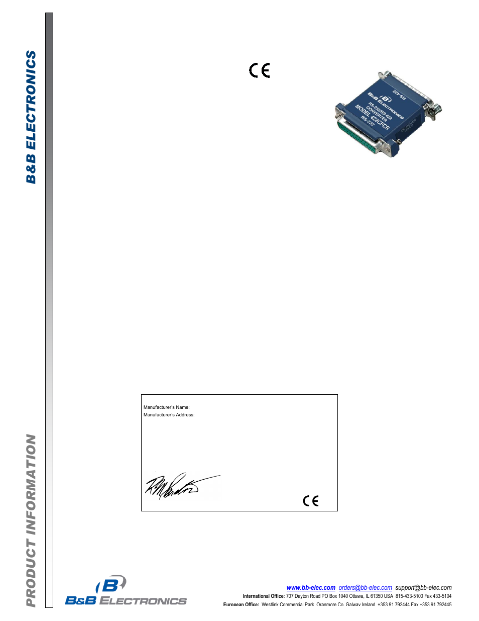B&B Electronics 422CFCR - Datasheet User Manual | 2 pages