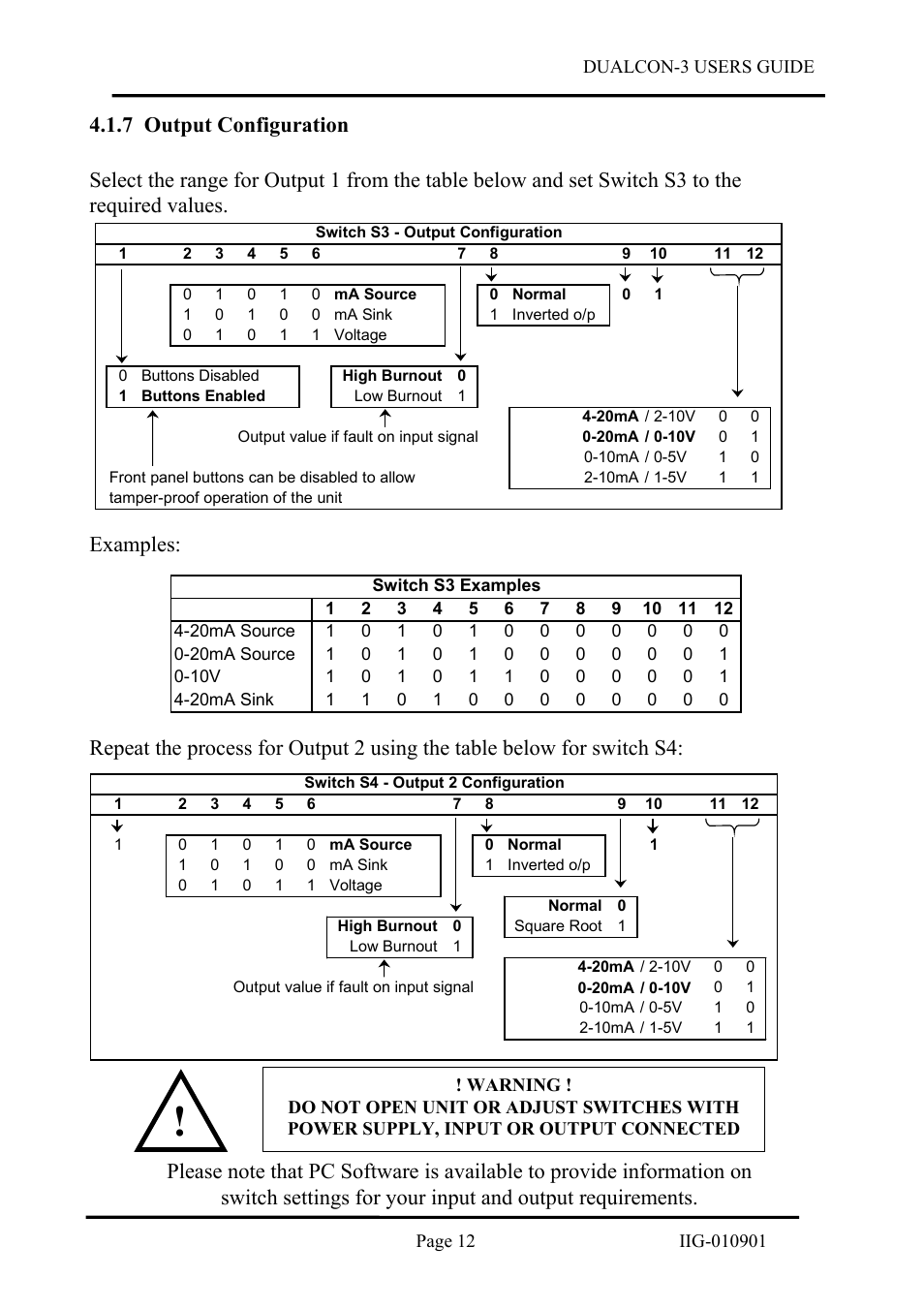 Output configuration, 7 output, Configuration | Examples | B&B Electronics DUALCON-3 - Datasheet User Manual | Page 12 / 16