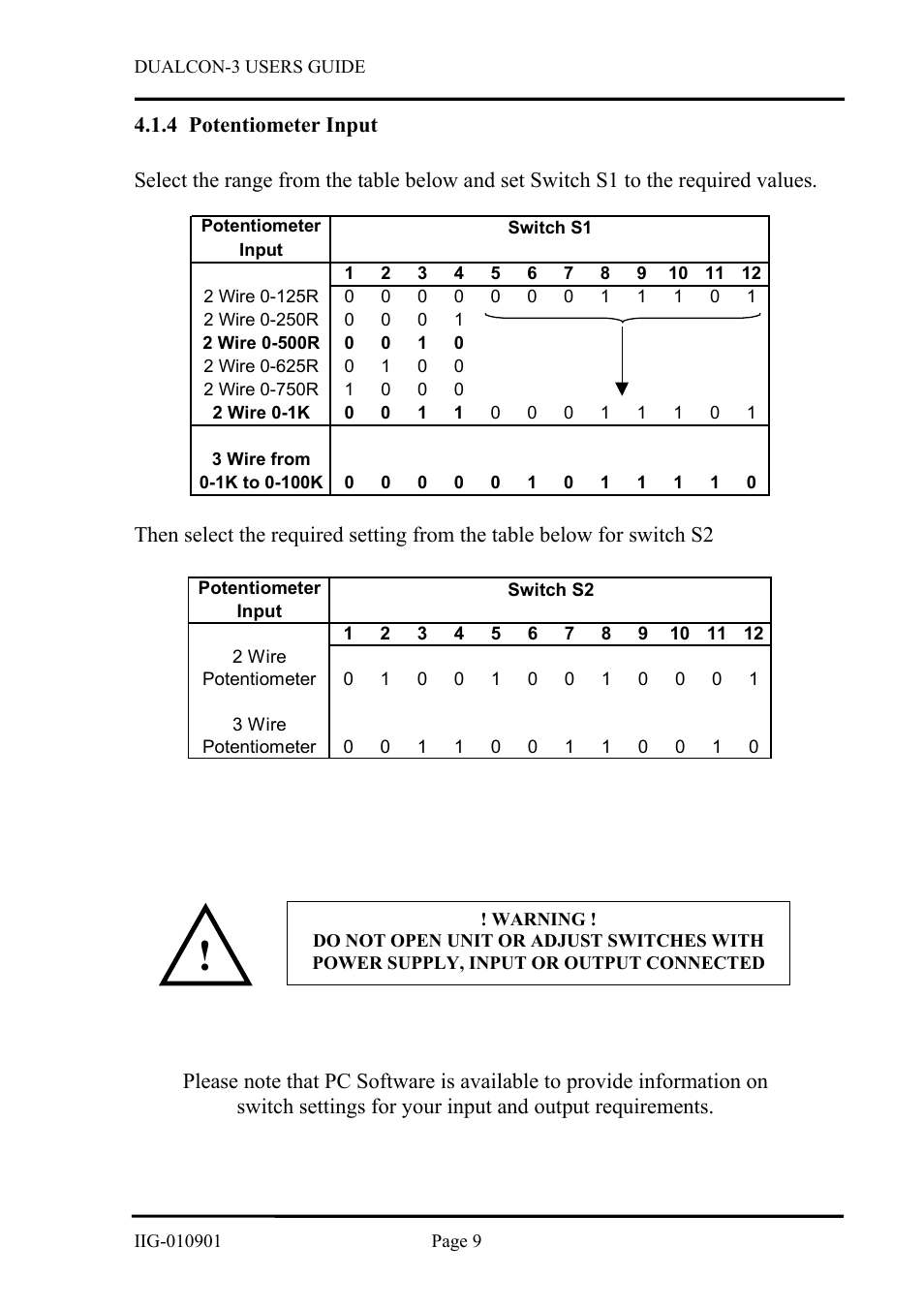 Potentiometer input, 4 potentiometer, Input | B&B Electronics DUALCON-3 - Datasheet User Manual | Page 9 / 16