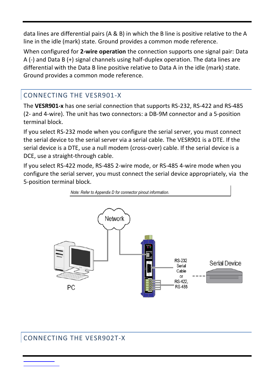 Connecting the vesr901-x, Connecting the vesr902t-x | B&B Electronics VESR9xx - Fiber Models - Manual User Manual | Page 20 / 61