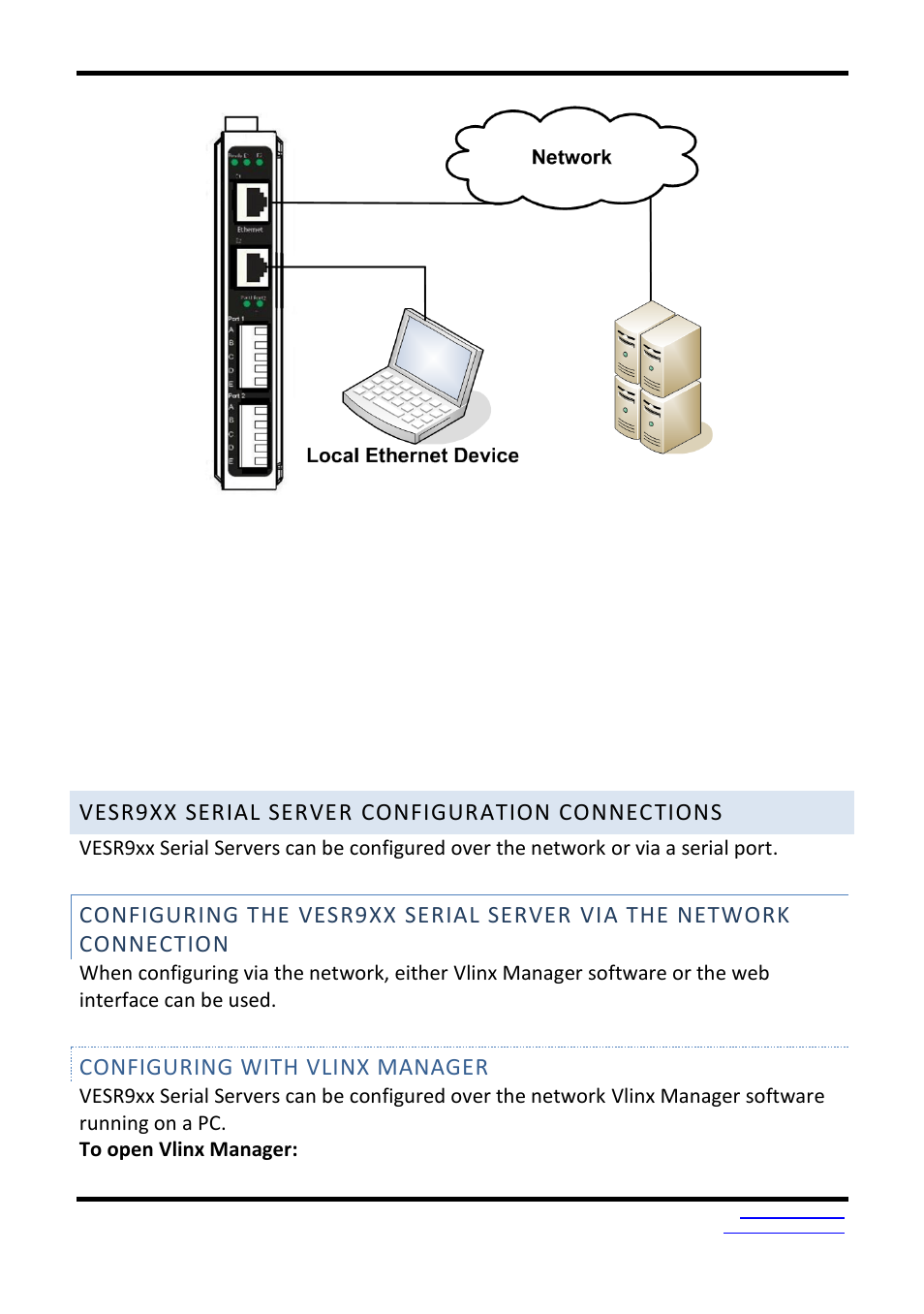 Vesr9xx serial server configuration connections, Configuring with vlinx manager | B&B Electronics VESR9xx - Fiber Models - Manual User Manual | Page 23 / 61