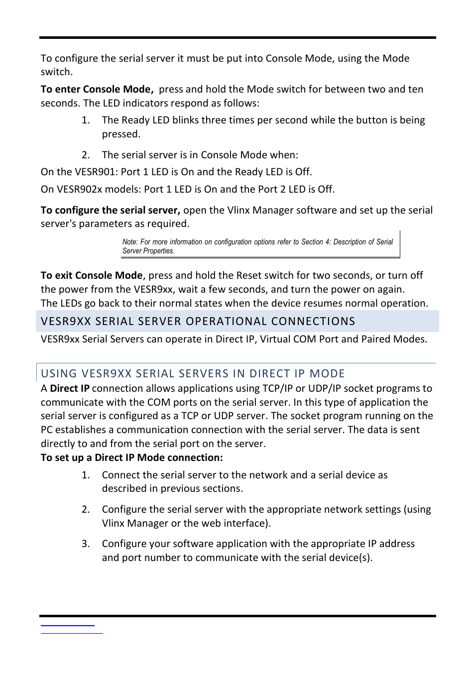 Vesr9xx serial server operational connections, Using vesr9xx serial servers in direct ip mode | B&B Electronics VESR9xx - Fiber Models - Manual User Manual | Page 26 / 61