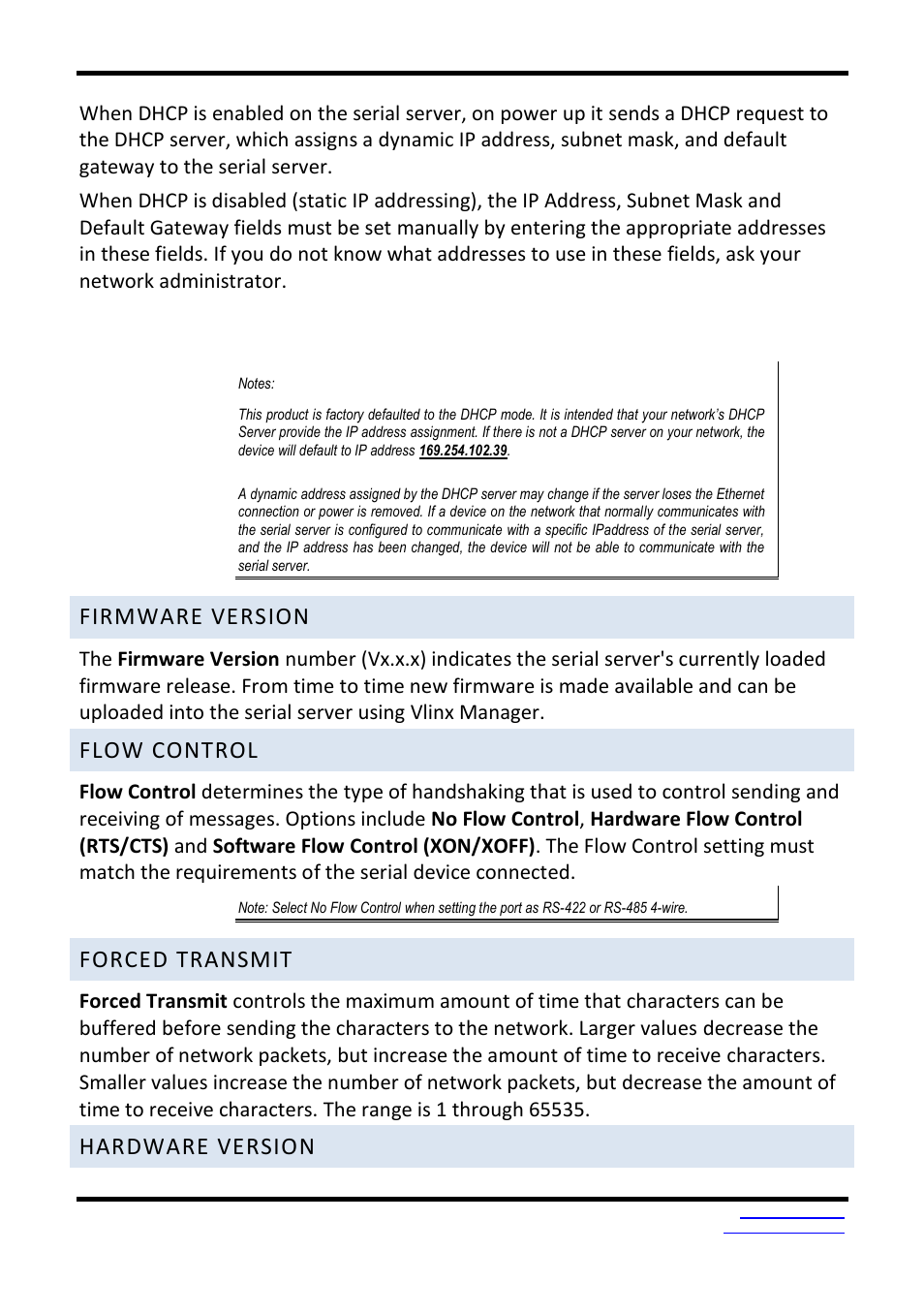 Firmware version, Flow control, Forced transmit | Hardware version | B&B Electronics VESR9xx - Fiber Models - Manual User Manual | Page 33 / 61
