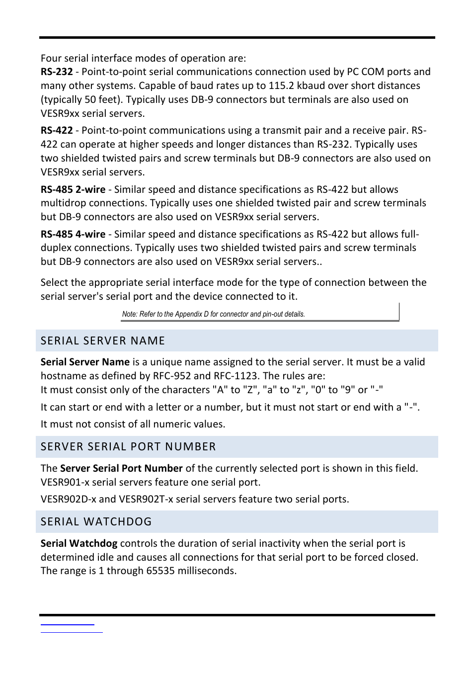 Serial server name, Server serial port number, Serial watchdog | B&B Electronics VESR9xx - Fiber Models - Manual User Manual | Page 38 / 61