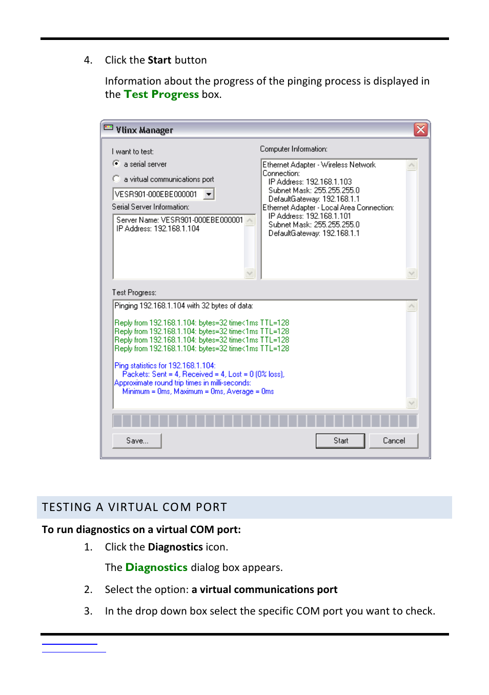 Testing a virtual co m port | B&B Electronics VESR9xx - Fiber Models - Manual User Manual | Page 44 / 61