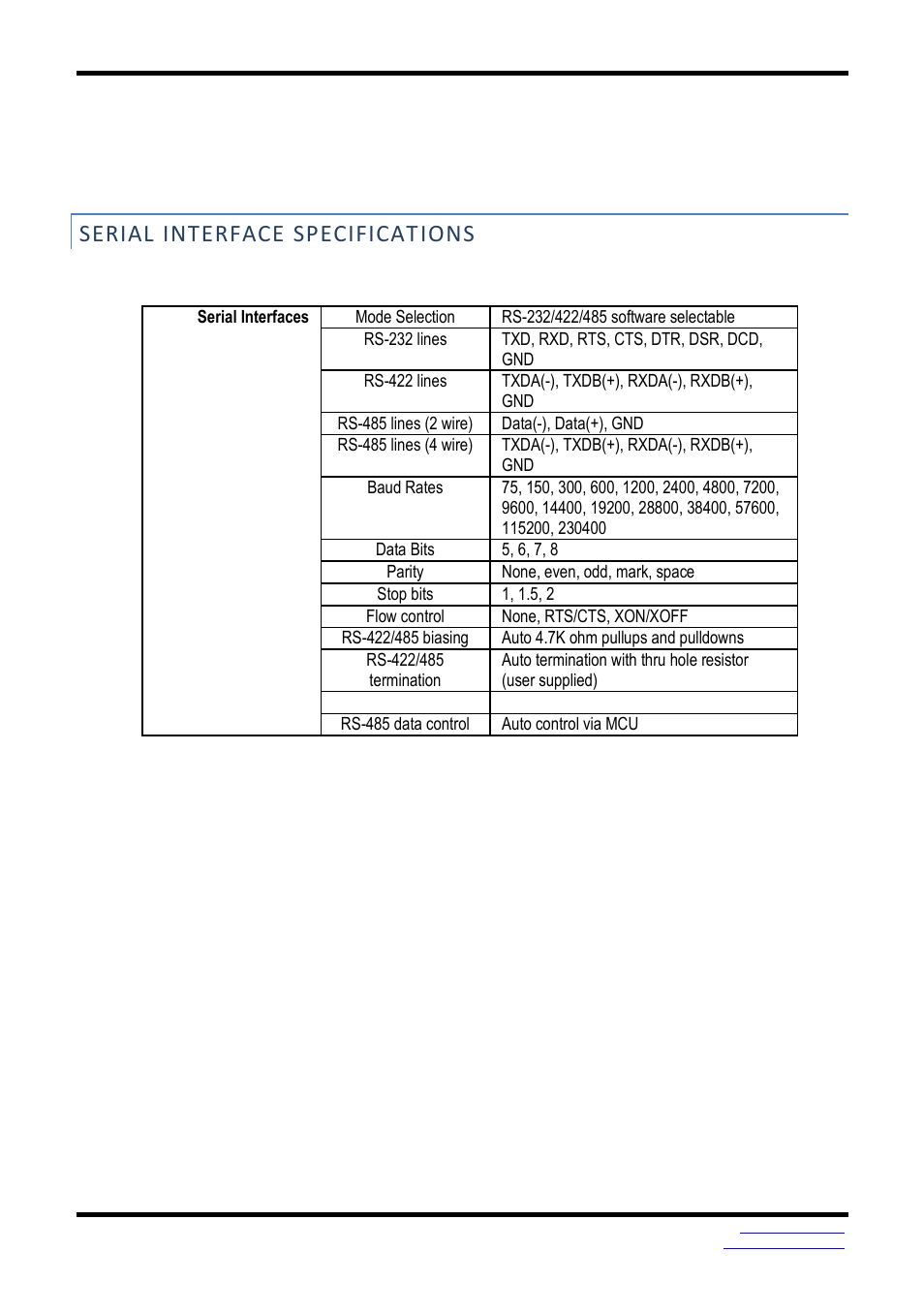 Serial interface specificat ions | B&B Electronics VESR9xx - Fiber Models - Manual User Manual | Page 51 / 61