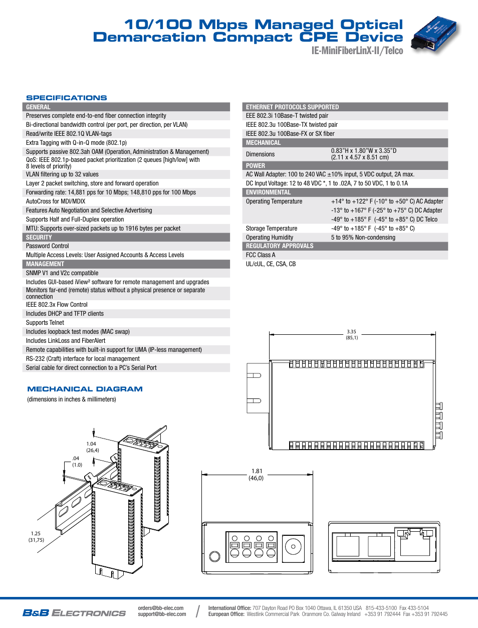 Ie-minifiberlinx-ii/telco | B&B Electronics 856-17620--47 - Datasheet User Manual | Page 2 / 2