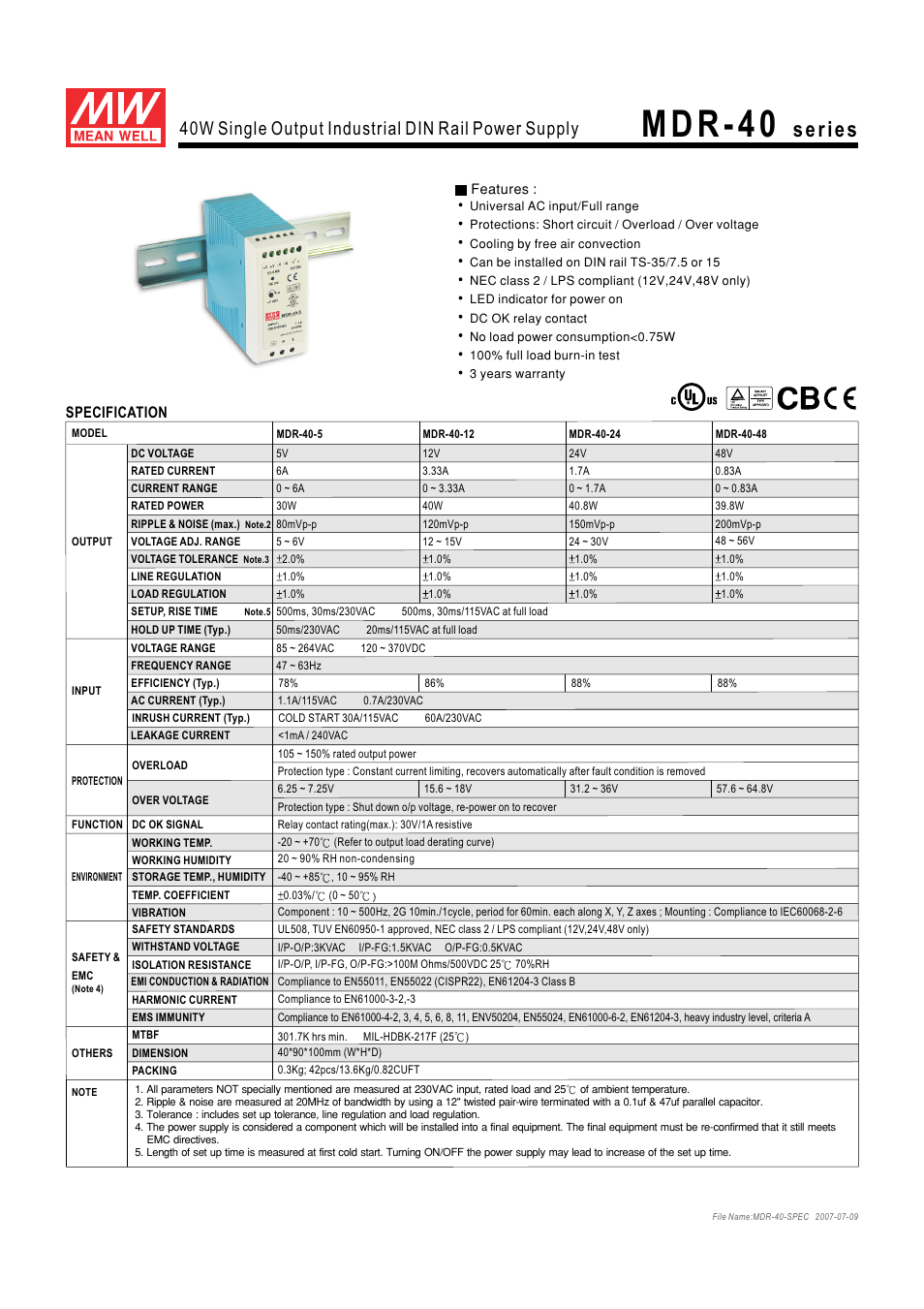 B&B Electronics MDR-40 Series - Datasheet User Manual | 2 pages