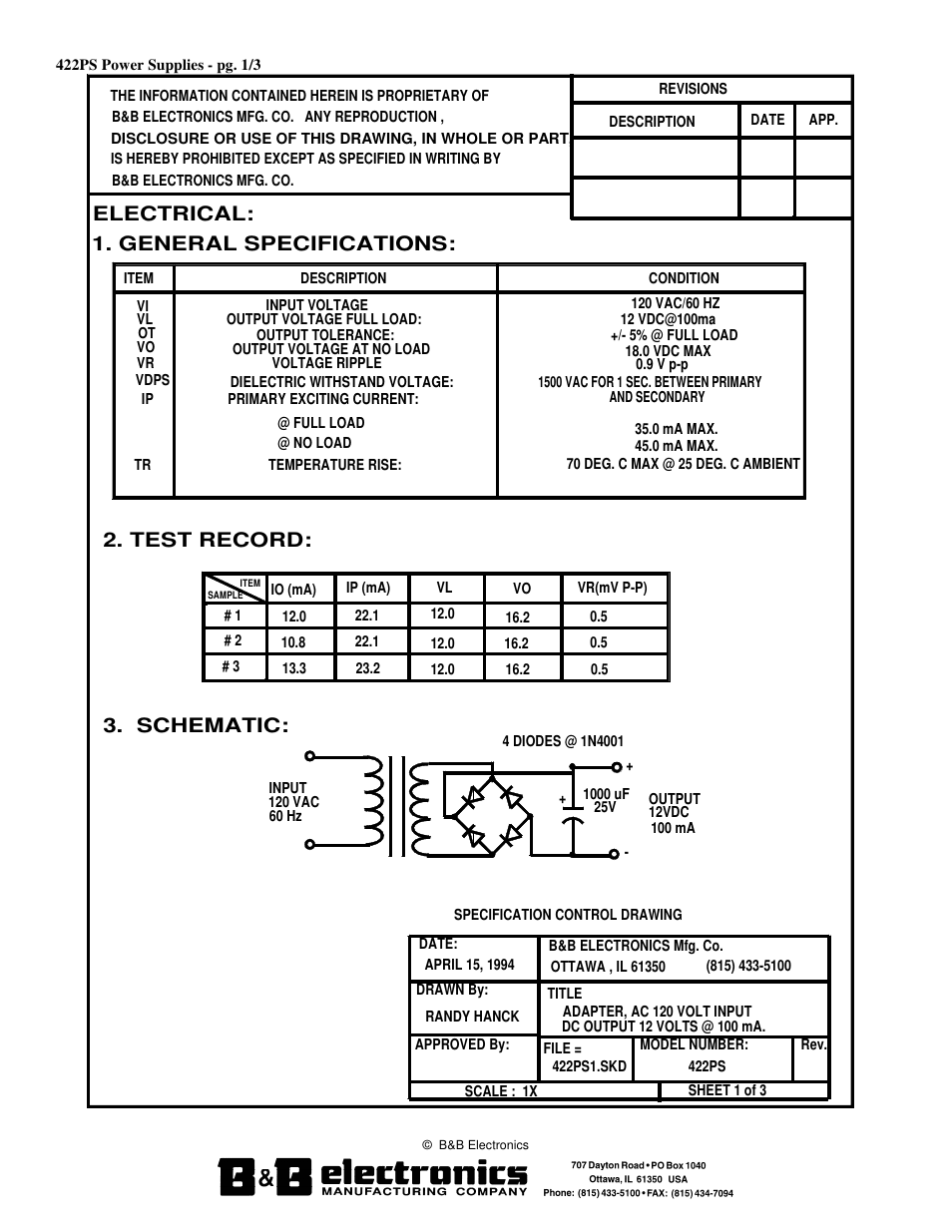 B&B Electronics 422PS - Datasheet User Manual | 3 pages