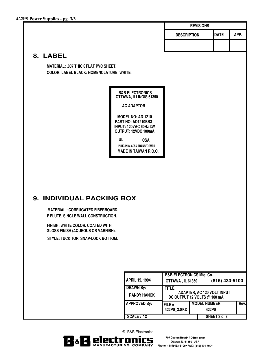 Individual packing box 8. label | B&B Electronics 422PS - Datasheet User Manual | Page 3 / 3